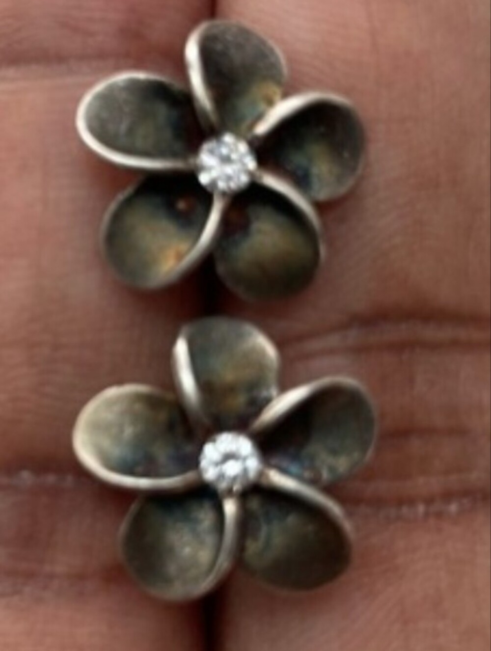 Real Sterling Silver Flower & Diamond Earrings